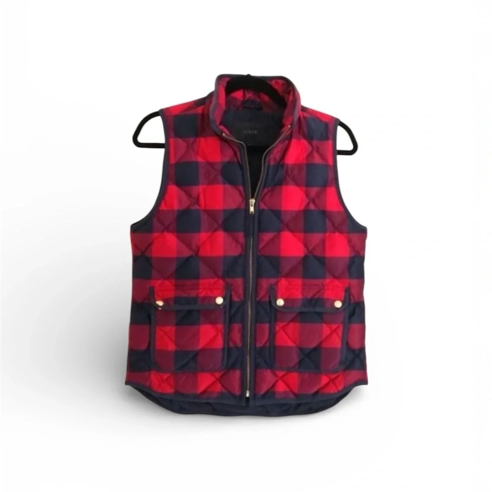 J. Crew Red and Navy Checkered Vest